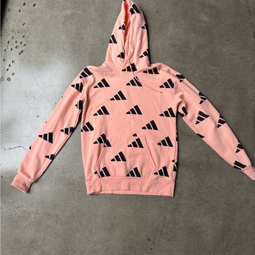 Adidas Coral Hoodie with Black logos. Sz small. Never worn, Super soft!